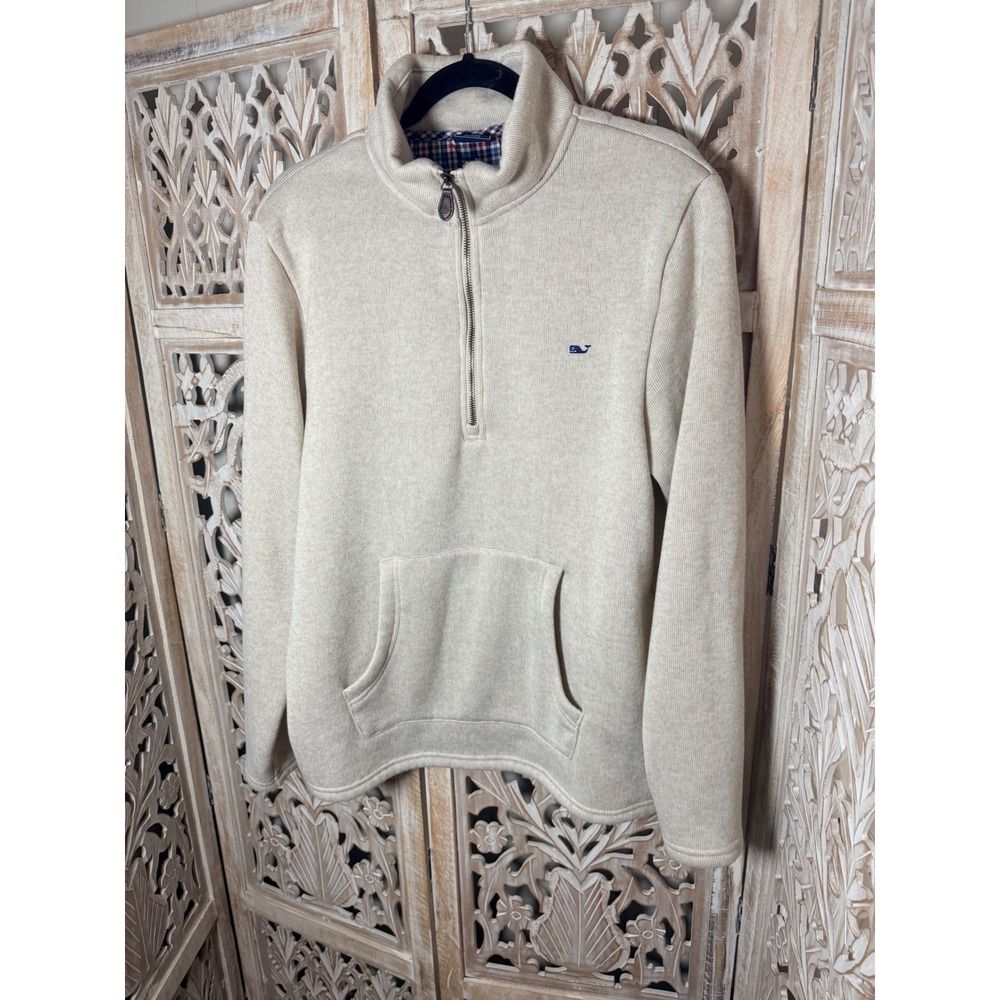 Vineyard Vines Mens Saltwater 1/4 Zip Pullover Oatmeal Heather Large 10001371